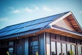 solar panel powered house with blue sky with Generative AI