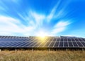 Solar panel produces green, environmentally friendly energy from sun Royalty Free Stock Photo