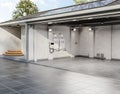 Solar panel on roof generate electricity for home garage with ev charger