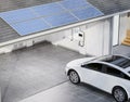 Solar panel on roof generate electricity for home garage with ev charger