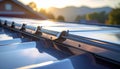 Solar panel roof installation with racking Royalty Free Stock Photo