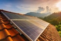 Solar panel on the roof top in the sunny morning with a beautiful blue sky Royalty Free Stock Photo