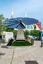 Solar panel in the shape of a flower on Rruga Kole Idromeno Street in Shkodra. Modern energy eco