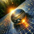Solar panel with sun flare on it. 3d illustration., generative ai Royalty Free Stock Photo