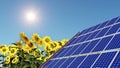 Solar panel and sunflowers Royalty Free Stock Photo