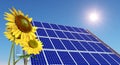 Solar panel and sunflowers Royalty Free Stock Photo