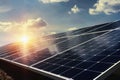 solar panel with sunlight and blue sky background. concept clean Royalty Free Stock Photo