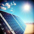 Solar panel with sunlight and blue sky background Royalty Free Stock Photo