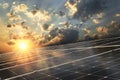 solar panel with sunset background. concept clean power Royalty Free Stock Photo
