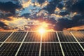 Solar panel sunset. concept clean energy, electric alternative, power in nature Royalty Free Stock Photo