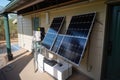 solar panel system, with power being transferred to battery bank and inverter