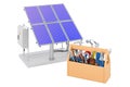 Solar panel with toolbox. Service and repair of solar panel, 3D rendering