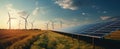 solar panelling and windmills in a field