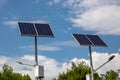 Solar panels above the highway to illuminate the road. Renewable energy with the help of the sun