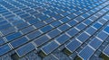 Solar panels in aerial view, rows array of polycrystalline silicon solar cells or photovoltaics in solar power plant floating on Royalty Free Stock Photo