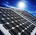 Solar Panels Against The Deep Blue Sky Royalty Free Stock Photo