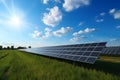 Solar Panels Amidst Green Fields Under a Clear Blue Sky Royalty Free Stock Photo