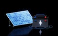 Solar panels and batteries, 3d rendering Royalty Free Stock Photo