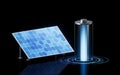 Solar panels and batteries, 3d rendering Royalty Free Stock Photo