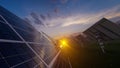 Solar Panels with a Blazing Sun over the Horizon Royalty Free Stock Photo