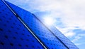 Solar panels on blue sky background. Photovoltaic cells of solar panel generating clean energy from the sun. 3d Royalty Free Stock Photo