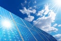 Solar Panels - Blue Sky Clouds and Sun Rays Royalty Free Stock Photo