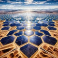 Solar panels in desert. Conceptual image for renewable energy production., generative ai Royalty Free Stock Photo