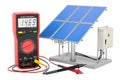 Solar panels with digital multimeter, 3D rendering Royalty Free Stock Photo