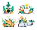 Ecology and environment, solar panels and planting trees, isolated icons Royalty Free Stock Photo