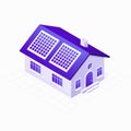 Solar panels electric system on the eco energy house 3D isometric icon, vector illustration isolated on white background. Royalty Free Stock Photo