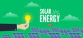 solar panels energy ecology green renewable technology hand holds lightbulb web banner design Royalty Free Stock Photo