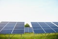 Solar panels energy farm on sky background. Royalty Free Stock Photo