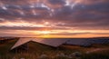 Solar Panels Field at Sunset Sky Royalty Free Stock Photo