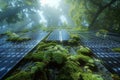 Solar Panels In A Forest, Blending Modern Renewable Technologies With Lush Green Surroundings. Royalty Free Stock Photo