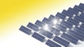 Solar panels generating clean energy with bright sun reflection on a yellow and white background Royalty Free Stock Photo