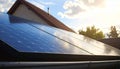 Solar Panels Gleaming on a Residential Rooftop Royalty Free Stock Photo