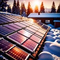 Solar panels, green renewable energy plant to generate electricity, home use in snow during winter Royalty Free Stock Photo