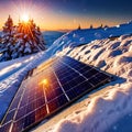 Solar panels, green renewable energy plant to generate electricity, home use in snow during winter Royalty Free Stock Photo