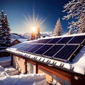 Solar panels, green renewable energy plant to generate electricity, home use in snow during winter Royalty Free Stock Photo