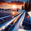 Solar panels, green renewable energy plant to generate electricity, home use in snow during winter Royalty Free Stock Photo