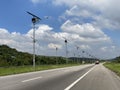 Solar panels on the highway. Royalty Free Stock Photo