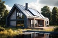 Solar panels with house, Ecological environment concept, Passive house with solar panels