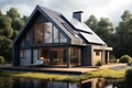 Solar panels with house, Ecological environment concept, Passive house with solar panels