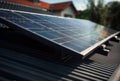 Solar panels installed on the roof of a house. Selective focus., generative ai