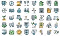 Solar panels icons set line color vector Royalty Free Stock Photo