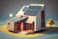 Solar panels on idilic 3D house. Natural resource of energy. Generative AI