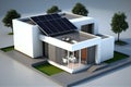 Solar panels on idilic 3D house. Natural resource of energy. Generative AI