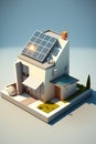 Solar panels on idilic 3D house. Natural resource of energy. Generative AI