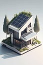 Solar panels on idilic 3D house. Natural resource of energy. Generative AI