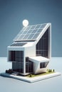 Solar panels on idilic 3D house. Natural resource of energy. Generative AI